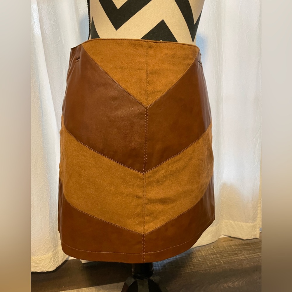 Brown suede and leather chevron skirt